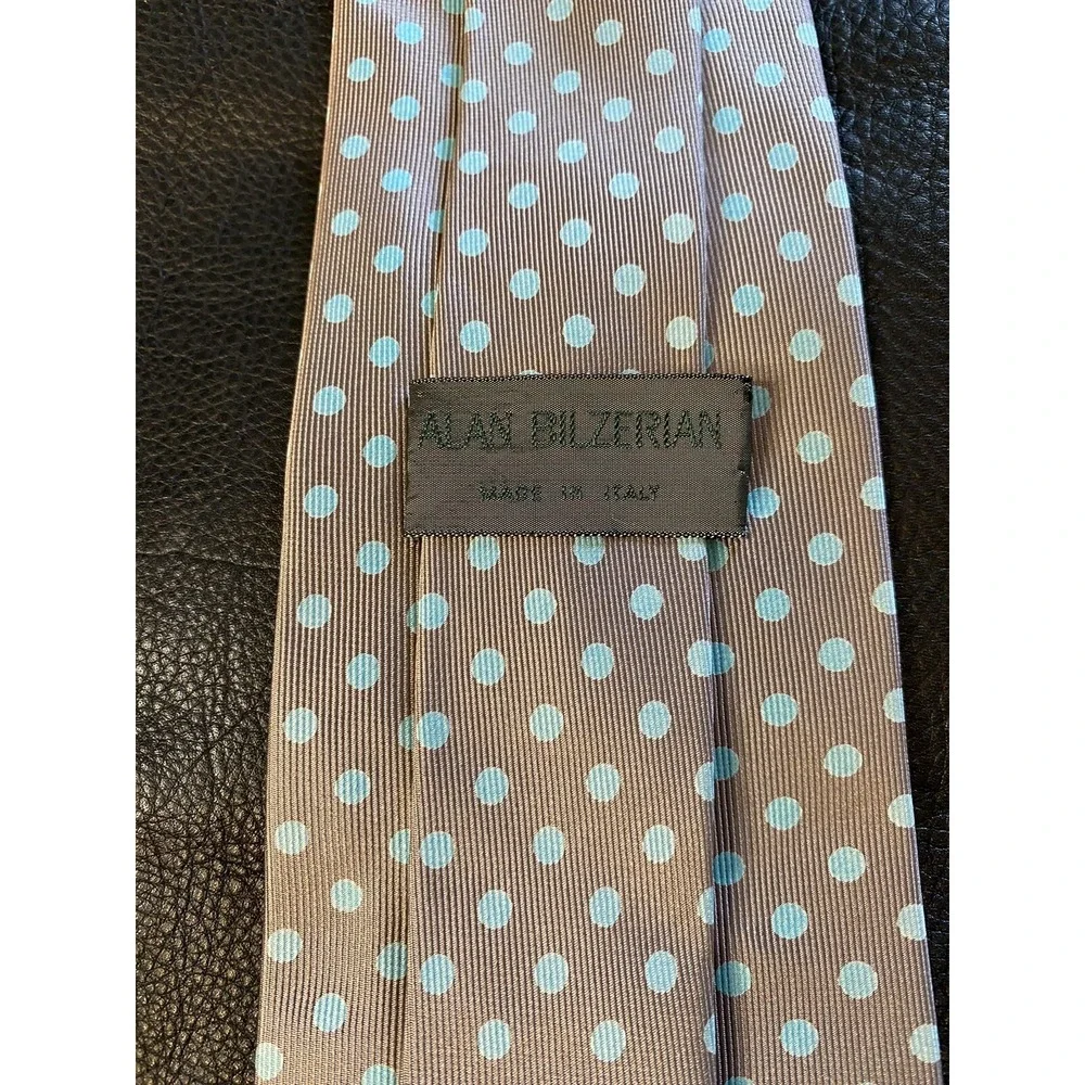 ALAN BILZERIAN Mint Polka dot Over Earth Brown Silk tie Italy Made Spring/Summer